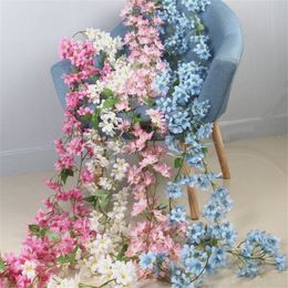 10PCS Artificial Cherry Blossom Flower Rattan Wedding Wreath Ivy Decoration Fake Flowers Vine Party Arch Home Decor
