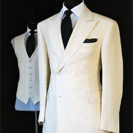 Custom Made White Double Breasted Man Suit 3 Pieces Groom Tuxedos Mens Wedding Prom Dinner Party Suits blazer masculino 201105