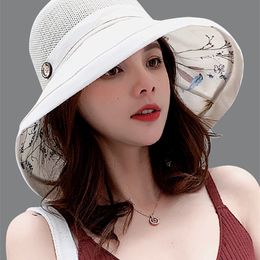 Summer Big Wide Brim Flower Sun Hat for Women Mesh UV Protection Beach Hat Female Net Foldable Sun Hats Lady's Bucket Hat Y200602