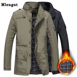 Winter Thick Padded Men Jacket Autumn Classic Windbreaker Khaki Zipper Warm Outerwear Cotton Parka Varsity Male Long Trench Coat 201114