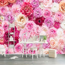 Custom Any Size Mural Wallpaper 3D Rose Flowers Wall Painting Living Room Wedding House Home Decor Wall Papers Papel De Parede