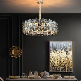 Modern Chandelier Lighting For Living Room Smoke gray Crystal Lamps Round Chains Chandeliers Home Decoration Light Fixtures AC 100-240V