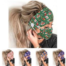 Women Headband And Face Mask Christmas Style Hair Accessories Head Band With Masks Button For Sport Yoga 6 Colours