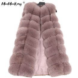 maomaokong 100% Fox Fur Vest Women Real Natural Whole Fox Fur Coat 90CM Long Winter Fur Jacket Waistcoat Plus Size 4XL 201212