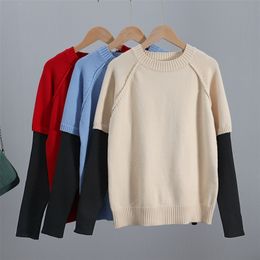 GIGOGOU Colour Block Women Sweater O Neck Long Sleeve Pullovers Top 2020 Autumn Winter Highstreet Soft Female Jumper Pull Femme LJ201017