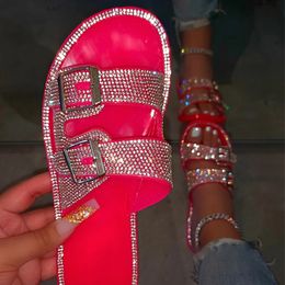 Outdoor New Woman Bling Slippers Women Casual Slides Ladies Beach Shoes Female Fashion Buckle Flats Women's Footwear Y1202