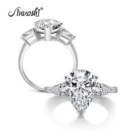 AINOUSHI Wholesale 4.5 Carat Pear Cut Sona Ring Three Stones Solid 925 Sterling Silver Bridal Wedding Engagement Ring Y200107