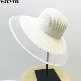 Fascinating Veil Netting Sun Hat UPF 50+ Ladies Kentucky Derby Hats Wide Brim Straw Hat Women Summer Beach Cap Fedoras Dress Hat Y200602
