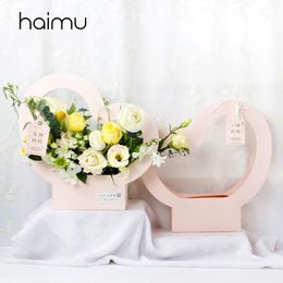 Gift Wrap 3pcs Heart-shaped Kraft Paper Bag Packaging Flower Bouquet Valentine's Day Florist Gifts Decoration Package Bags1