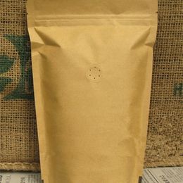 New 50pcs 15x23+4cm 280micron Kraft Paper Zipper Bag Coffee Beans Valve Packaging Bag Storage Bags 201022