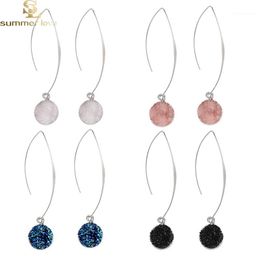 stainless earring hooks Australia - Dangle & Chandelier High Quality Stainless Steel Long Hook Earings Kawaii Pink Blue Resin Druzy Earrings For Women Accesorios Mujer Fashion