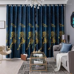 Curtain & Drapes Modern Simple Steed Full Shading Printing Curtains For Living Dining Room Bedroom.1