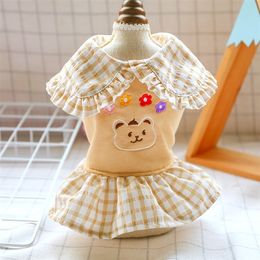 Dress Cute Floral Bear Plaid Spring Summer Pets Outfits Clothes For Small Party Dog Skirt Puppy Pet Costume Y200922