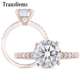 Transgems 14K Rose Gold Engagement Ring Centre 8mm F Colour Diamond Ring for Women Wedding Jewellery Y200620