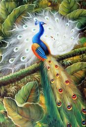 Paecocks Coppia Bianco Blu Birds Forest Tree Tall Home Decor 100% Pittura ad olio per animali dipinta a mano su Canvas Wall Art Immagini