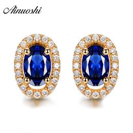 AINOUSHI 1.25 Oval Cut Blue Sona Halo Earrings 925 Sterling Silver Women Girl's Love Earrings Yellow Gold Color Lady Jewelry Y200107