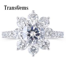 Transgems 14K White Gold / PT950 Center 1.2ct 7mm F Color Moissanite Stone Snowflake Engagement Ring with Accents For Women Y200620