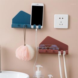 Hooks & Rails Kitchen Storage Rack Large Paste Creative Mobile Phone Tablet Charging Bracket Door Bedroom Seamless 4 Hook1