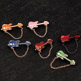 Fashion Mini Guitar Brooches Pin Small Musician Metal Chain For Women Man Garment Clothes Badge Jewelry Accessories Gift