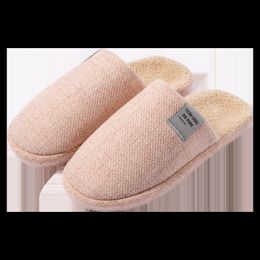 TZLDN Women's Winter Indoor Warm Flat Shoes Linen cotton slippers Home Bedroom simple home cotton Soft Bottom Slippers X1020