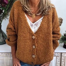 Plus size women's fashion new women's loose casual single breasted sweater V-neck knitted coat solid color sweater womens 201130