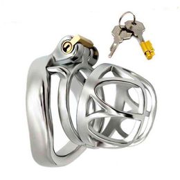 NXY Cockrings Male Chastity Device Bondage Cock Ring Curved Stainless Steel Penis Cage Sex Toys for Men Adult Sleeve 1214