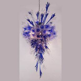 Italy Flower Design Crystal Chandeliers Lamp Blue Art Chandelier Lighting Fixtures Handmade Blown Glass Home Pendant Lights 20 by 32 Inches