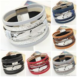 Pretty Bracelets for Women Men Fashion Wide Magnetic Multilayer Wrap Bracelets Jewelry Gift Leather Bracelets & Bangles