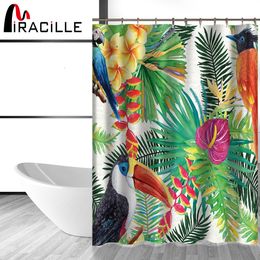 Miracille Badevorhänge mit tropischen Blumen und Vögeln, wasserdichter Duschvorhang aus Polyestergewebe, Badezimmerzubehör, Heimdekoration, T200711