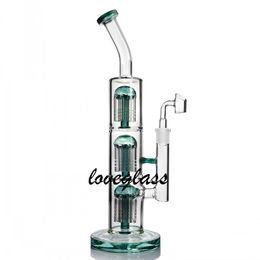 Three Arm Tree Perc Green Glass Water Bongs Recycler Oil Rigs reclaim catcher oil burner Pipe Funcation Waterpipe unique 12.9 inchs