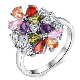 Wedding Rings Romantic Colorful Natural Cibic Zircon Handmade Plant Flowers Hollow Ring For Women Gifts Travel Party