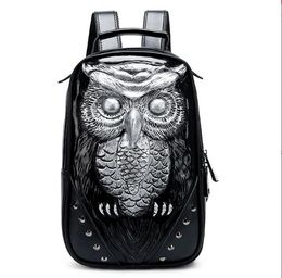 Fashion 3D Embossed Owl Backpack bags for women men travel Rivet giris Bag personality waterproof Lady Cool School Bags