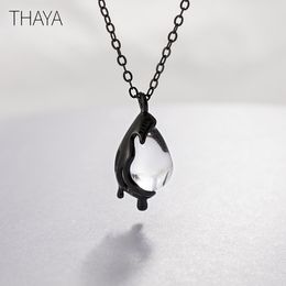 Thaya 40cm No Longer Sorrow Necklace Handmade White Crystal 925 sterling silver Scale Light Necklace for Women Girl Jewellery Gift Q0531