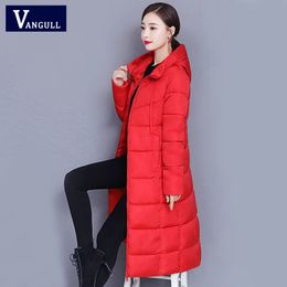 Vangull Women Winter X-long Parka Solid Casual Fashion Slim Hooded Down Cotton Jacket New Warm Basic Plus size thicken Coat 201019