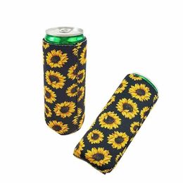 Slim Can Beer Sleeves Insulators Neoprene Beverage Cooler Cover Collapsible Cola Soda Bottle Koozies Cactus Leopard Can Sleeve OOB3948