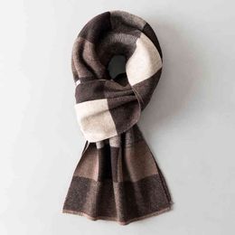 Men Pure for Winter Plaid Warm Neck Scarves Classic Business 100% Wool Shawls Wraps Cashmere Long Scarf Foulard Homme