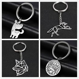 10Pcs/Set Fashion Cute Dog Round Charm Car Keychain Stainless Steel Key Ring Holder Keyrings Pendant For To Bag Gift for Men Women