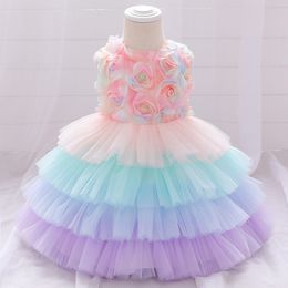 2021 Pétala de Natal Infantil Vestido de 1º Aniversário para Meninas Roupas de Bolo Tutu Vestido de Princesa Vestidos de Festa e Casamento F1230