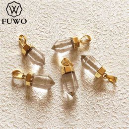 -Nxy Colgante Collar Fuwo al por mayor Cristal Natural Cuarzo Punto Colgantes Gold Cap Ballet Forma Positive Energy Healing Rock Jewelry PD004 0127