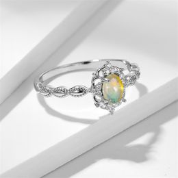 Kuololit Natural Opal Gemstone Rings for Women 925 Sterling Silver Fire Stone Size 10 Ring Wedding Engagement Gift Fine Jewellery Y200321