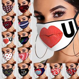 2021 Valentines Day Gift Valentines Day Face Mask Adult Couple LOVE Printed Cotton Mouth Mask Dustproof Fog Facemask HHA3536