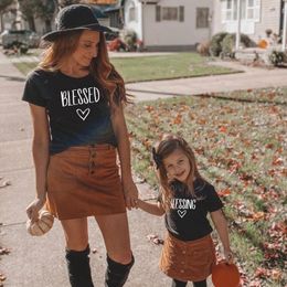 1pc Blessed Blessing Mommy and Me Matching Shirts Family Look Matching Outfits Mommy and Daughter T-shirts Mother Son Tops1