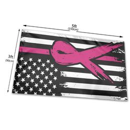 Breast Cancer Awareness Ribbon Flags Banners For Home 3X5FT 100D Polyester Fast Shipping Vivid Color With Two Brass Grommets