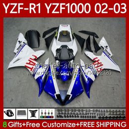 Motorcycle Body For YAMAHA YZF-R1 YZF-1000 YZF R 1 1000 White blue CC 00-03 Bodywork 90No.26 YZF R1 1000CC YZFR1 02 03 00 01 YZF1000 2002 2003 2000 2001 OEM Fairings Kit