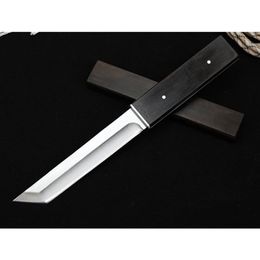 JU Word Black Whirlwind Small Warriorr Straight Fixed Knife Tanto D2 Steel Blade Ebony Wood Handle Tactical Hunting Fishing EDC Survival Tool Knives a3104