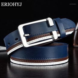 two layer top Australia - Belts Men's Two-layer White Leather Belt Real Genuine For Man Top Quality Male Casual Pin Buckle Men