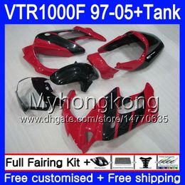 Fairing For HONDA SuperHawk VTR1000 F 1997 1998 1999 2000 2001 56HM.202 VTR 1000 F 1000F VTR1000F 97 98 99 00 01 05 Cool Red black Body+Tank