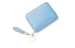 5pcs Wallet Women PU Plain Multifunctional Square Short Card Wallet With Tassel Mix Colour Zipper Card Holder