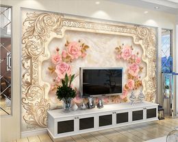 Beibehang Custom wallpaper European marble relief stone rose TV background wall living room bedroom 3d