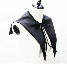 Vintage Gothic Women Detachable Black False Collar Pointed Triangle Neckwear Bowknot Lace-up Lapel Shirt Fak jllluS